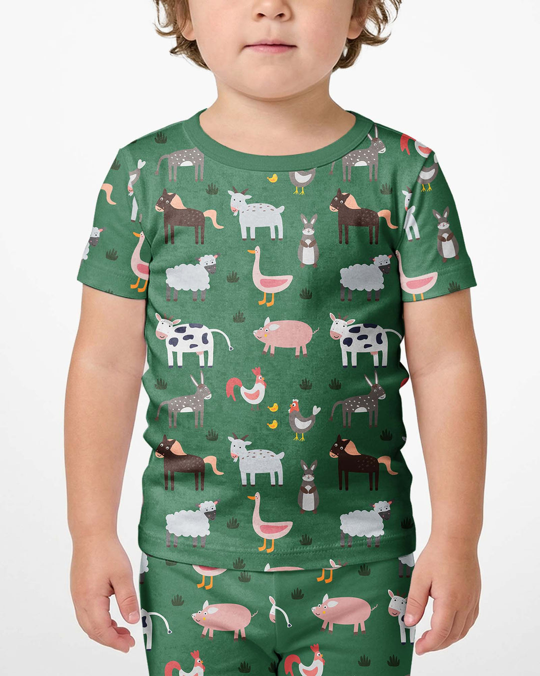 Green Farm Animals Bamboo Two Piece Short Sleeve Shorts Pyjamas Set