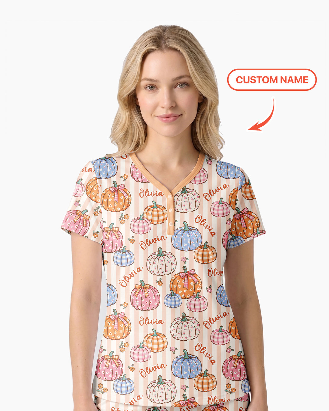 Custom Name Pumpkin Patch Bamboo Women Short Sleeve Short Pajama Set
