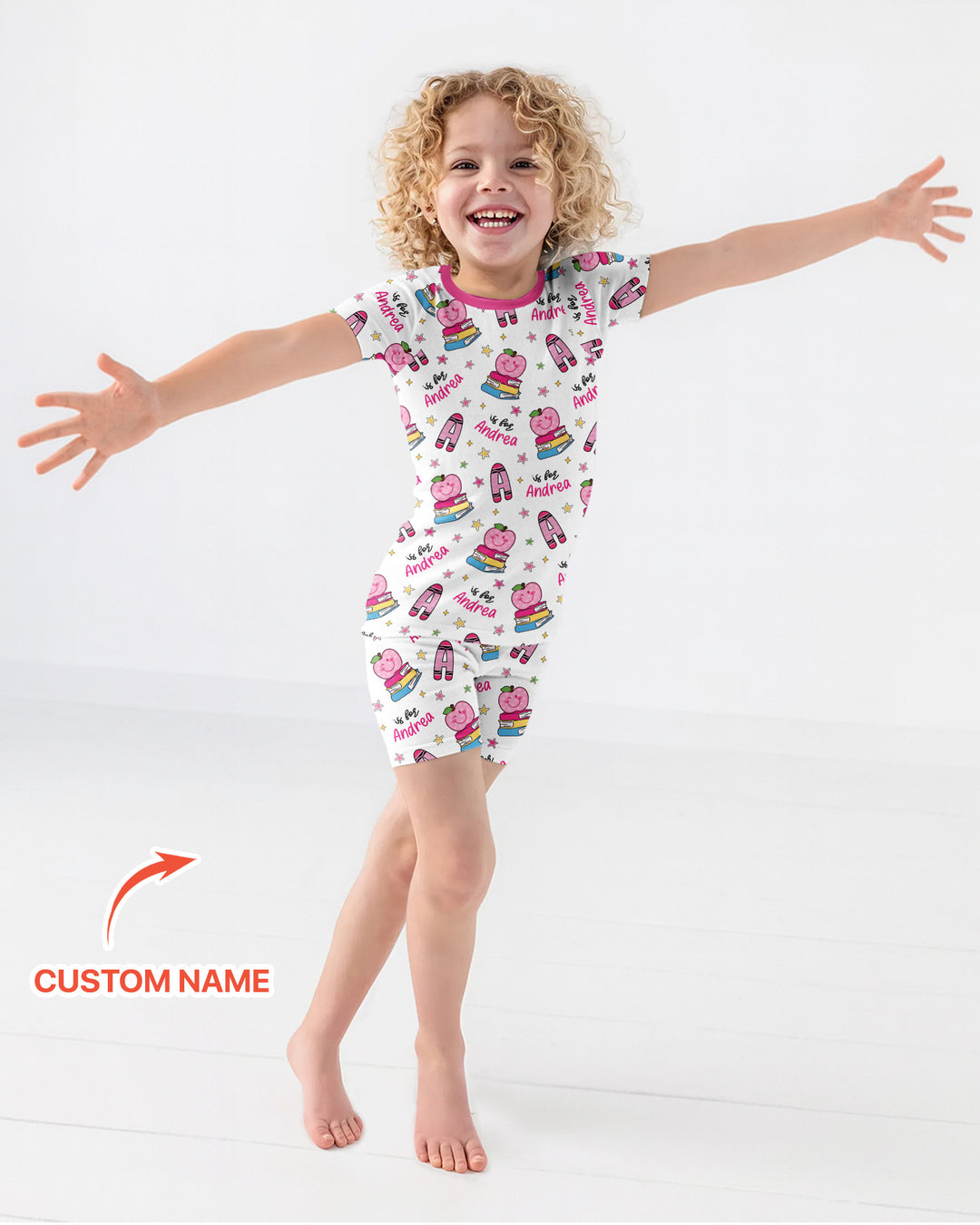 Custom Name Crayon Alphabet Bamboo Two Piece Short Sleeve Shorts Pajama Set