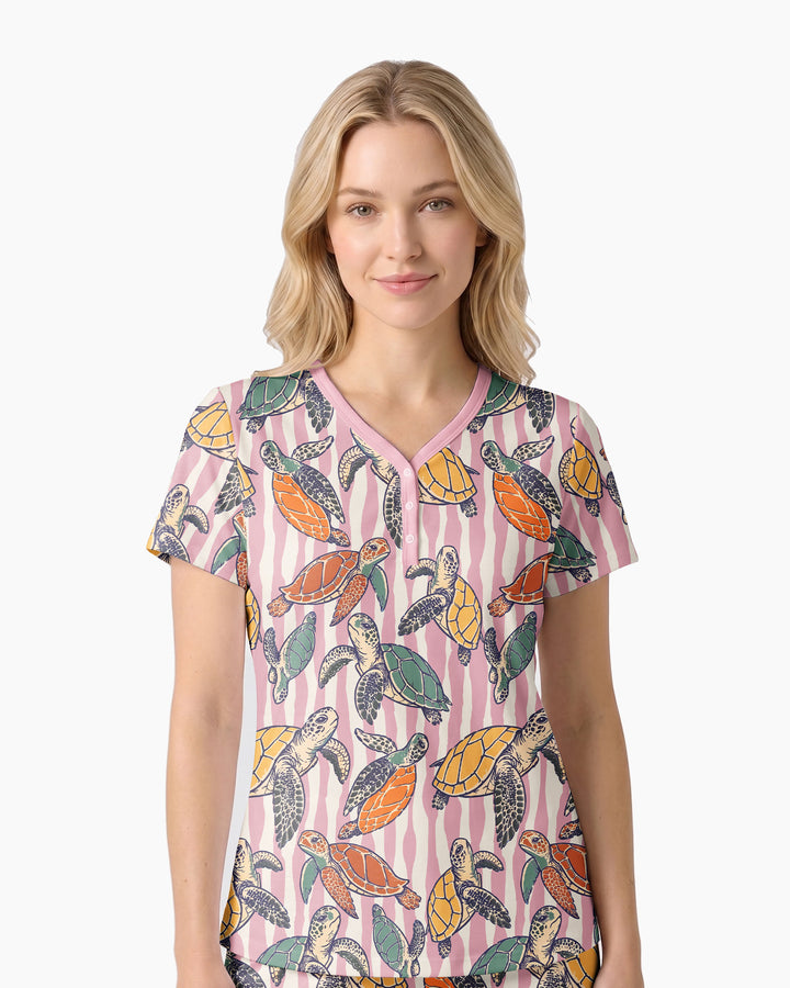 Turtle Bay Family Matching Bamboo Women Short Sleeve Short Pajama Set