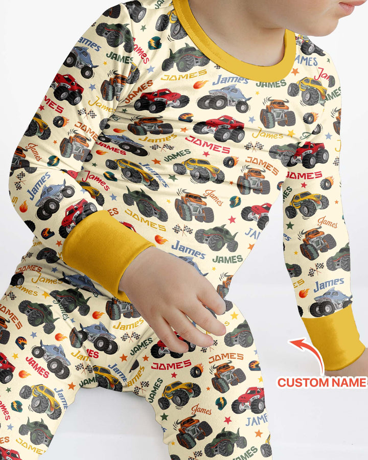Personalized Monster Truck Bamboo Two Piece Long Sleeve Pajama Set