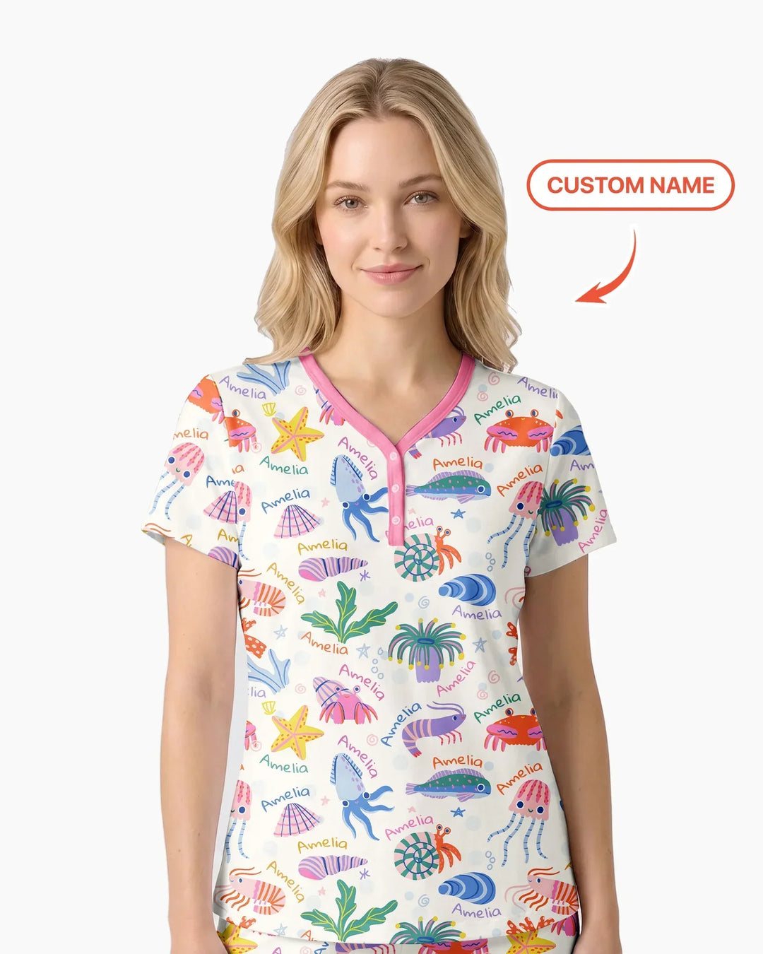 Tide Pool Pals Custom Name Bamboo Women Short Sleeve Short Pajama Set