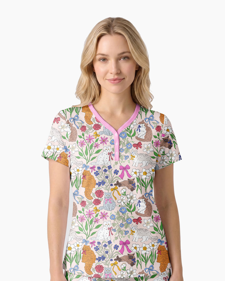 The Garden Cattery Mommy & Me Matching Bamboo Women Short Sleeve Short Pajama Set