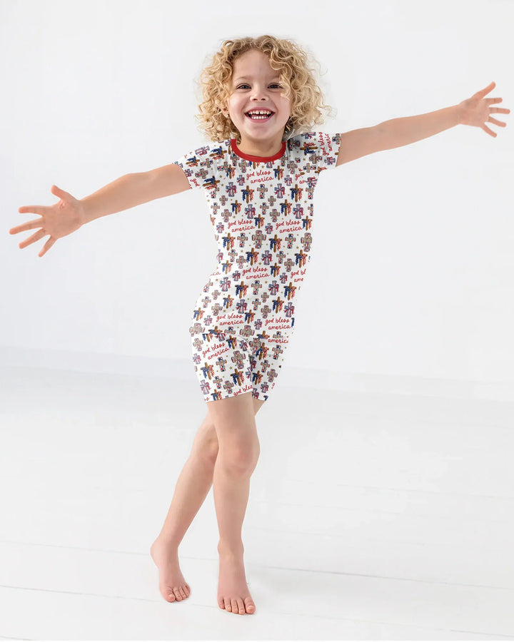 God Bless America Family Matching Bamboo Two Piece Short Sleeve Shorts Pajama Set