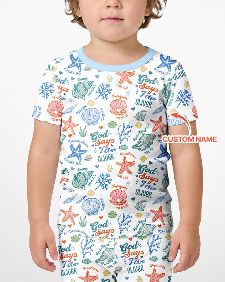 Coastal God Says I Am Custom Name Bamboo Two Piece Short Sleeve Shorts Pajama Set
