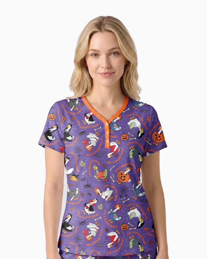 Just A Spooky Goose Family Matching Bamboo Women Short Sleeve Short Pajama Set