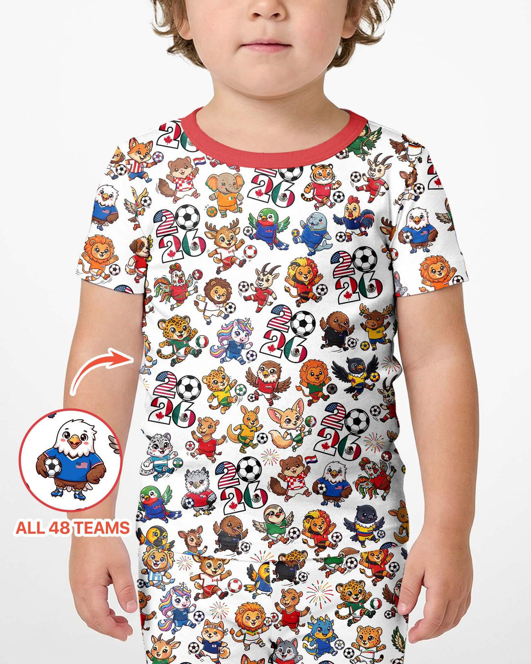 Kawaii Animals Soccer Tour 2026 Family Matching Bamboo Two Piece Short Sleeve Shorts Pajama Set