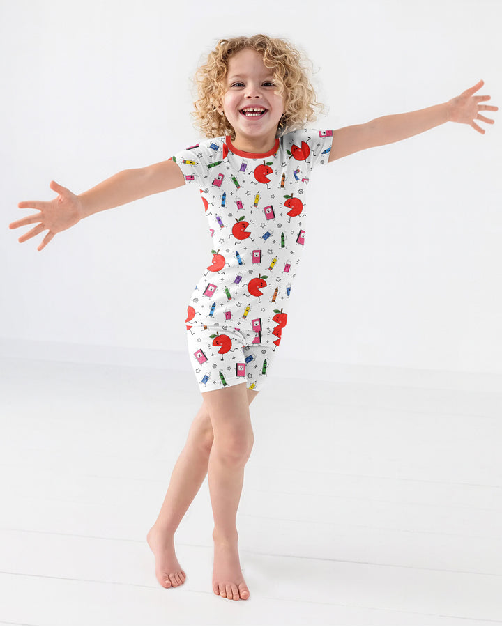 Back To School Chasing Bamboo Two Piece Short Sleeve Shorts Pajama Set