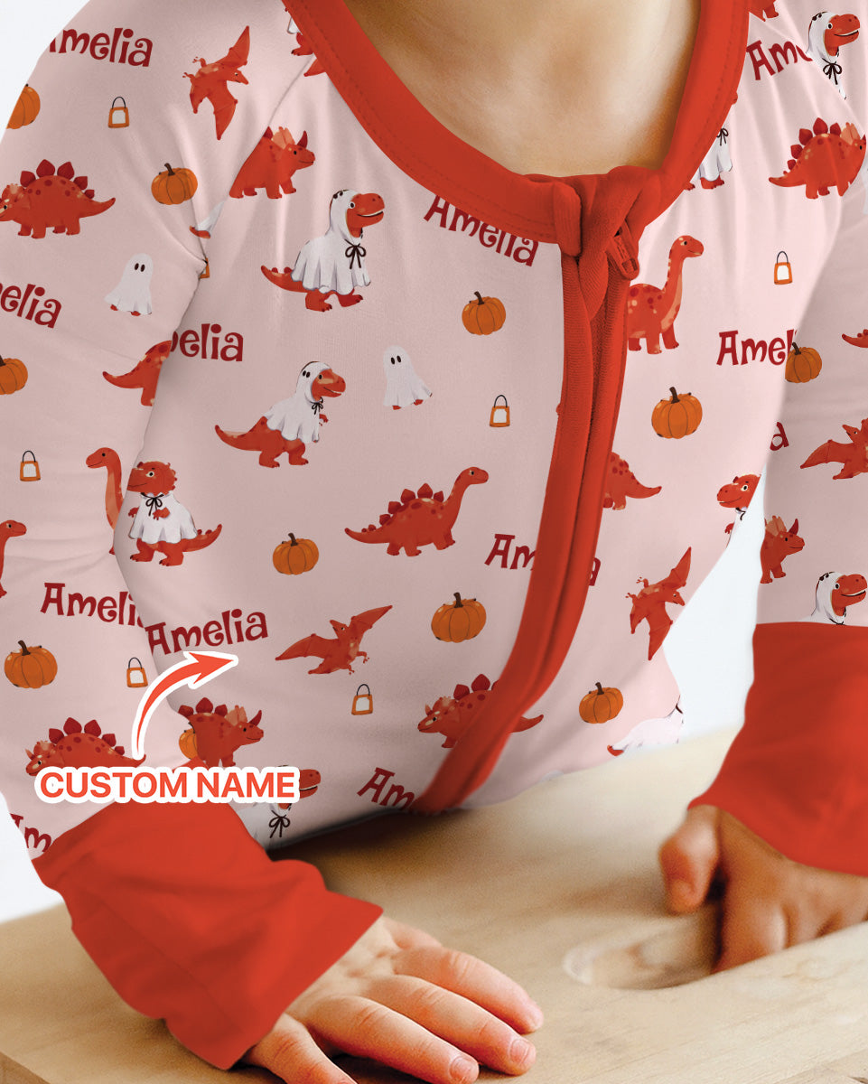Custom Name Spooky Dinosaur Halloween - Personalized Bamboo Convertible Zippy