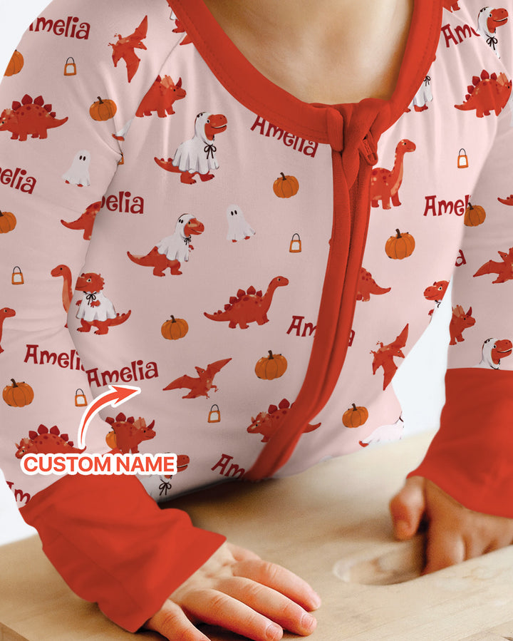 Custom Name Spooky Dinosaur Halloween - Personalized Bamboo Convertible Zippy