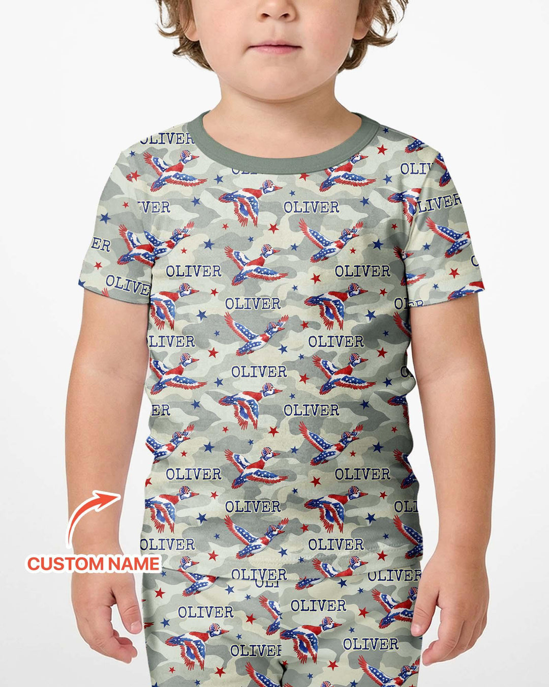 Custom Name America Mallard Duck Family Matching Bamboo Two Piece Short Sleeve Shorts Pajama Set