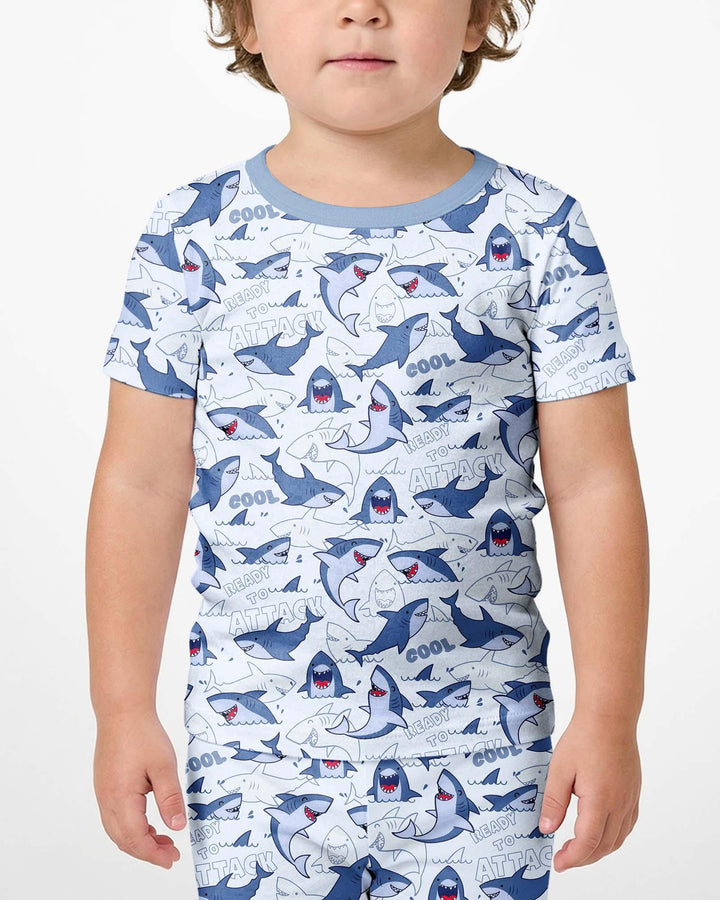 Big Sharks Attack Bamboo Two Piece Short Sleeve Shorts Pajama Set