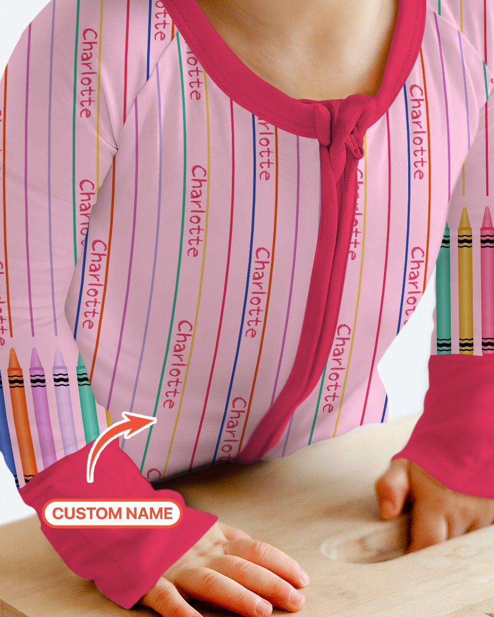Custom Name Crayon Lines Bamboo Convertible Zippy