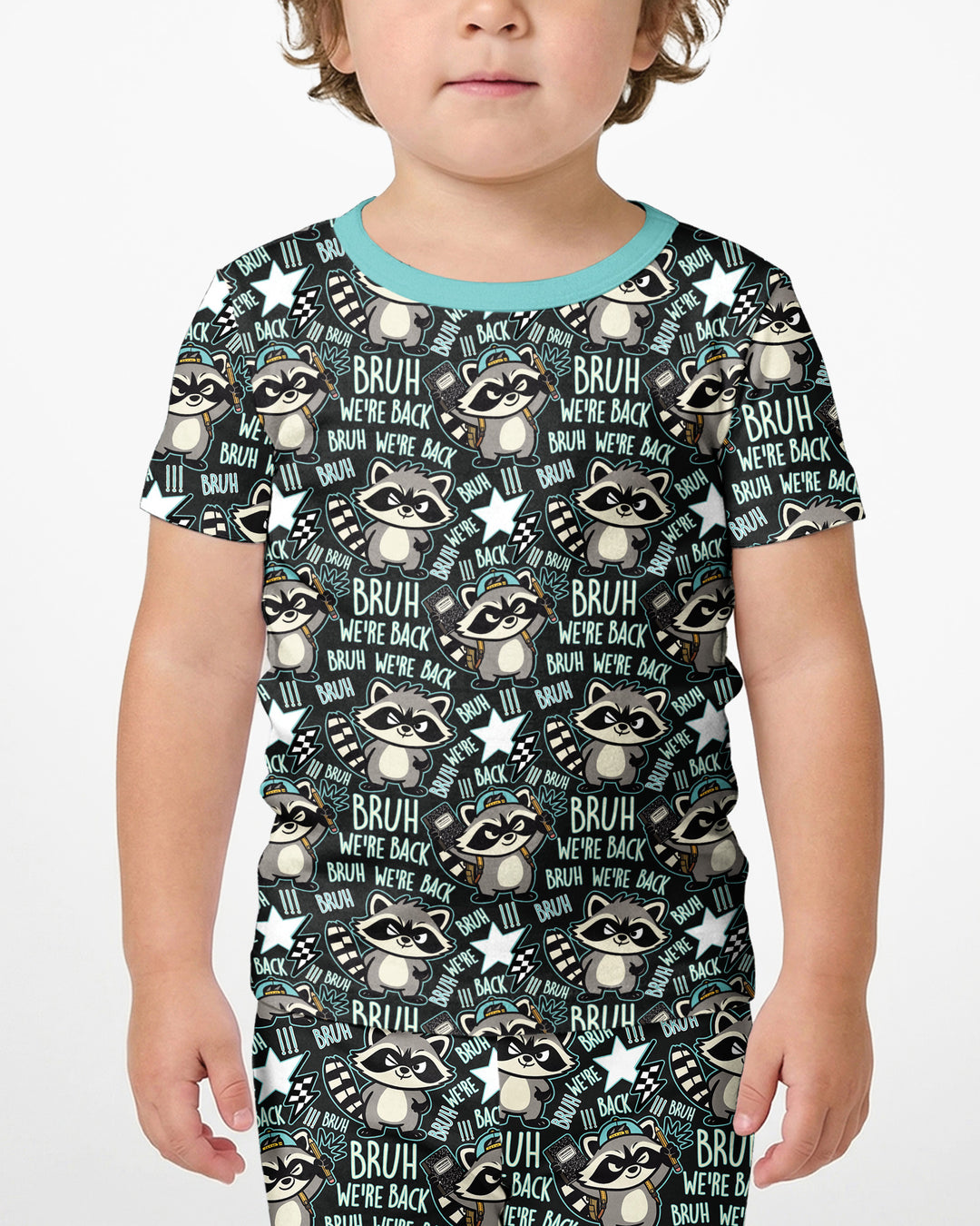 Bruh We're Back Raccoon Bamboo Two Piece Short Sleeve Shorts Pajama Set