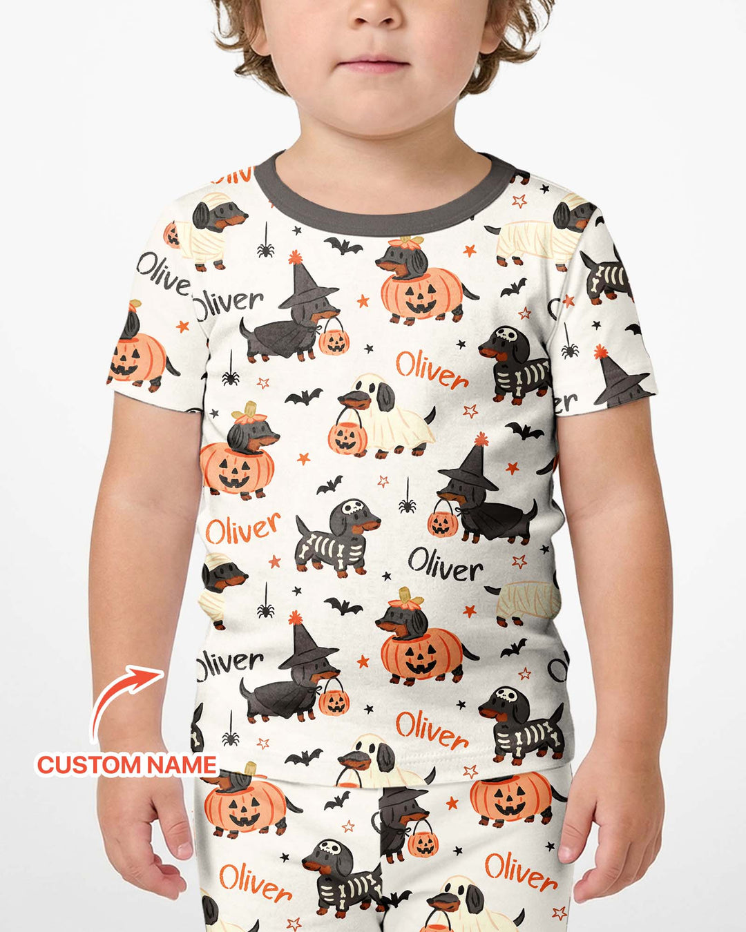 Orange and Black Dachshund Bamboo Two Piece Short Sleeve Shorts Pajama Set