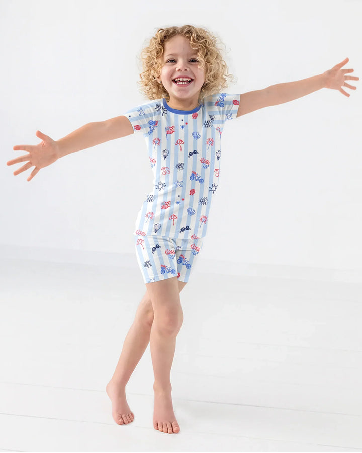 Red, White & Beachy Family Matching Bamboo Two Piece Short Sleeve Shorts Pajama Set