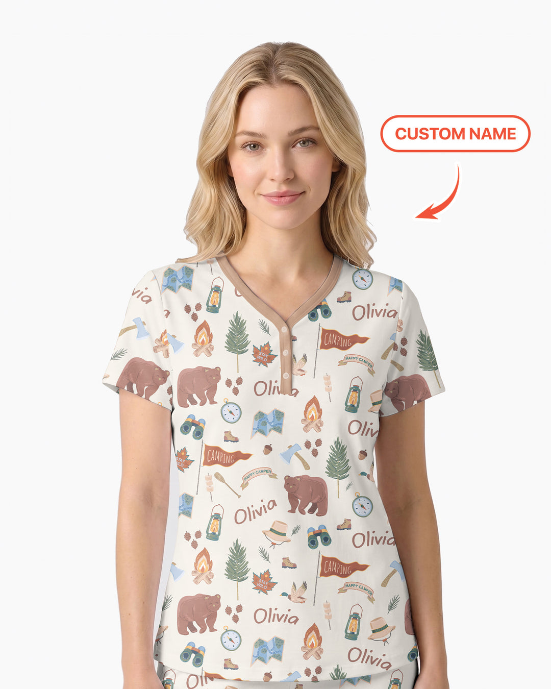 Custom Name Adventure Outdoors Bamboo Women Short Sleeve Short Pajama Set