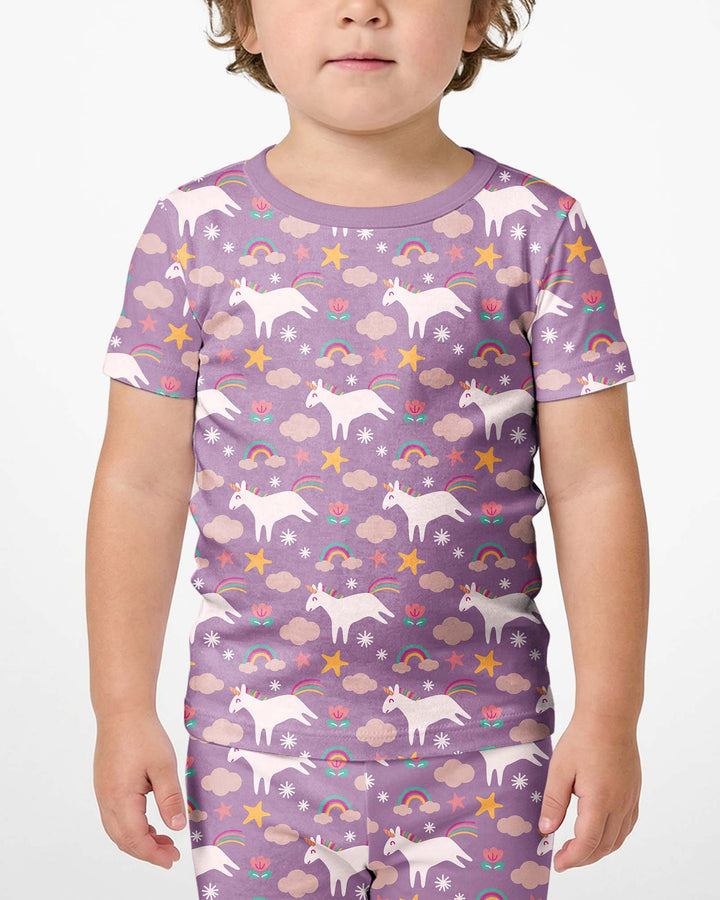 Purple Unicorns Bamboo Two Piece Short Sleeve Shorts Pyjamas Set