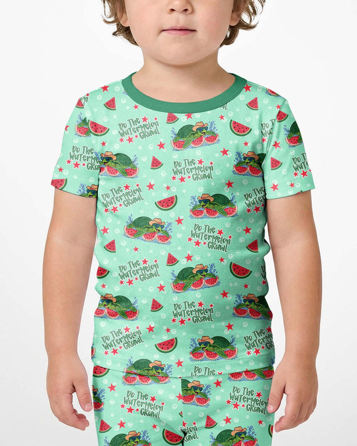 Watermelon Turtle Family Matching Bamboo Two Piece Short Sleeve Shorts Pajama Set
