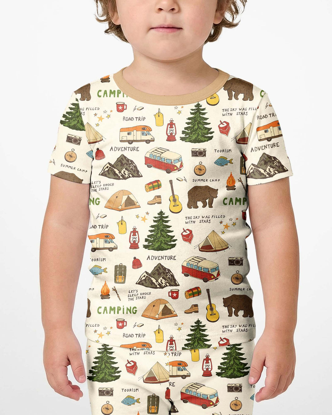 Outdoor Camping Adventure Family Matching Bamboo Two Piece Short Sleeve Shorts Pajama Set