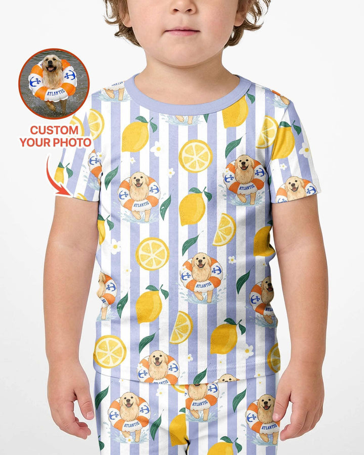 Custom Image Summer Lemon Bamboo Two Piece Short Sleeve Shorts Pajama Set