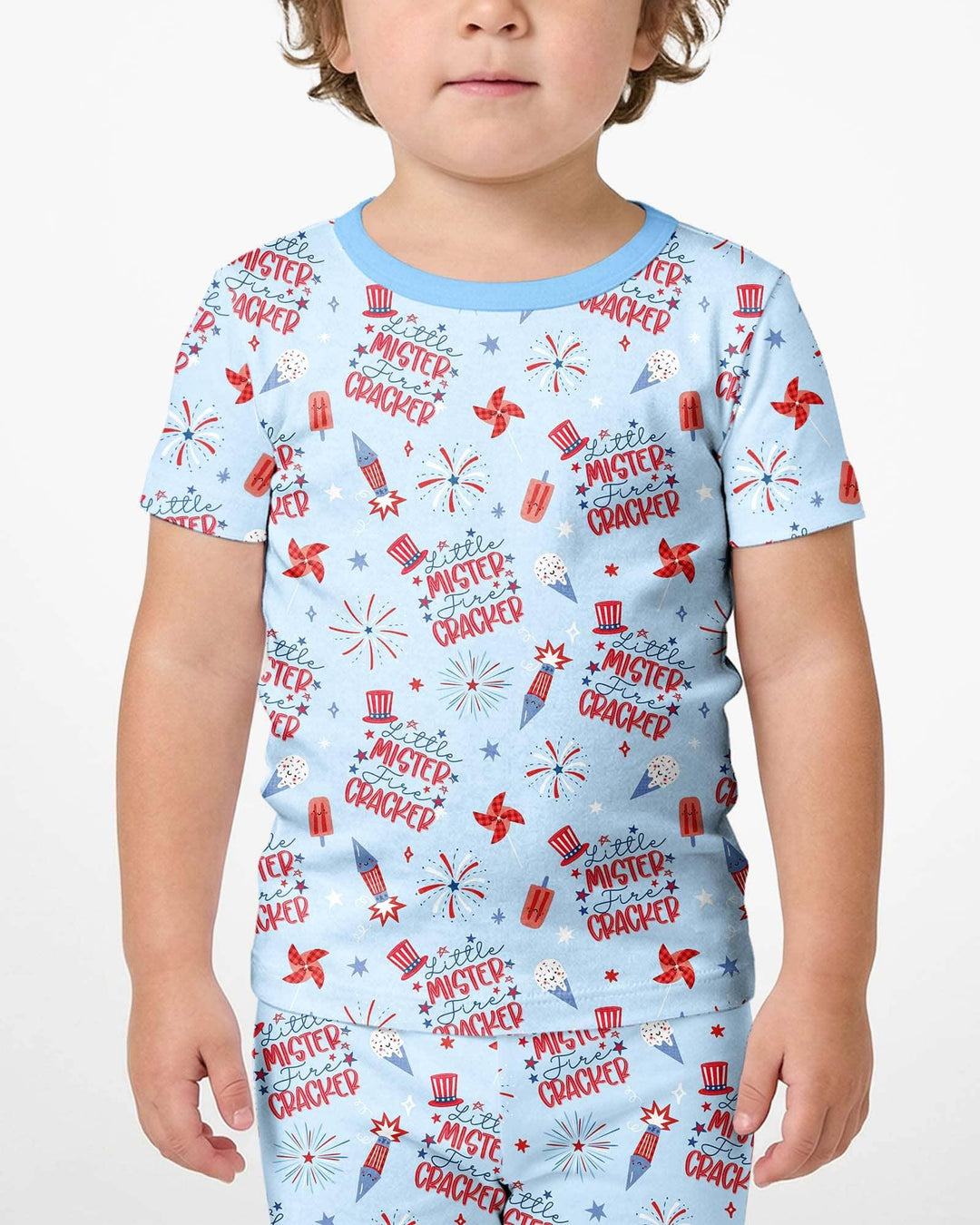 Little Miss Firecracker 4th July Bamboo Two Piece Short Sleeve Shorts Pajama Set