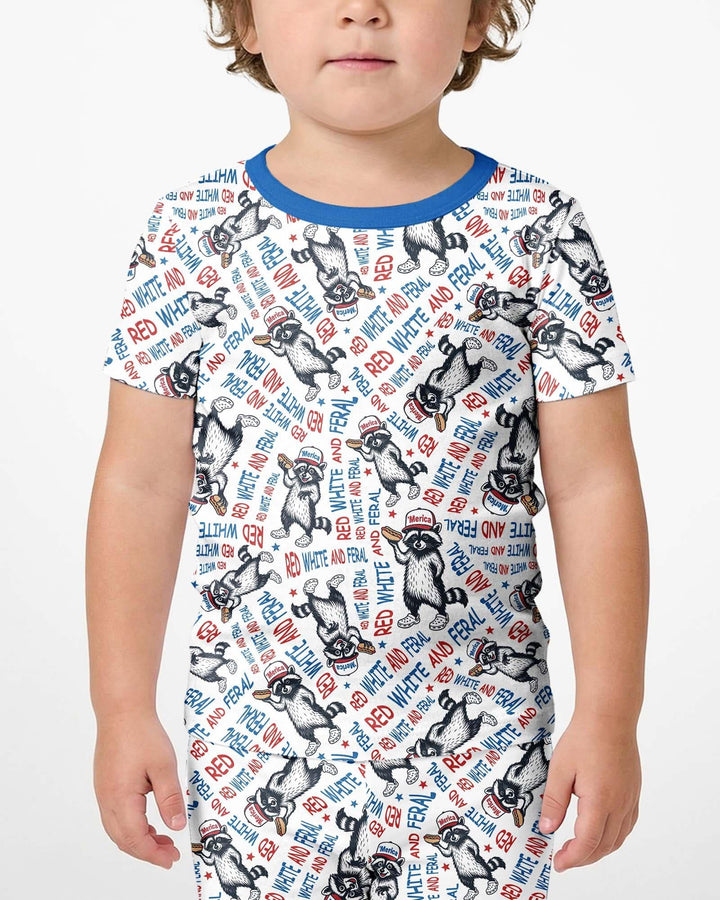Red White and Feral Bamboo Two Piece Short Sleeve Shorts Pajama Set