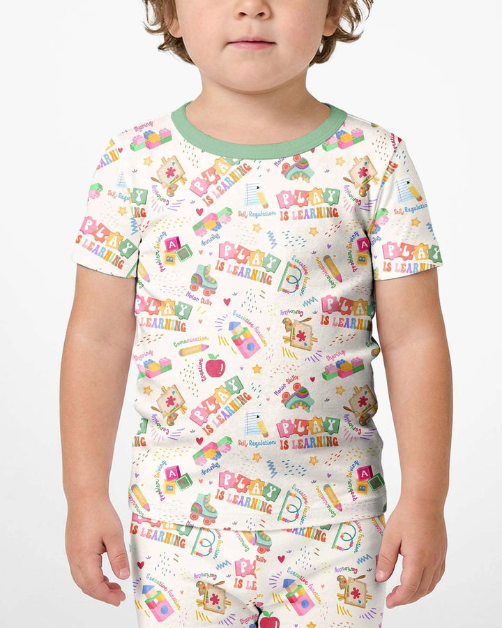 Play and Learn Bamboo Two Piece Short Sleeve Shorts Pajama Set
