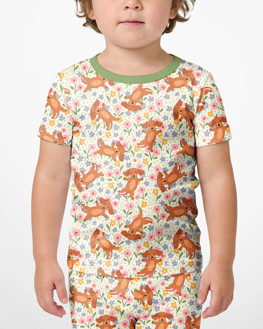 Dachshund Blooms Family Matching Bamboo Two Piece Short Sleeve Shorts Pajama Set