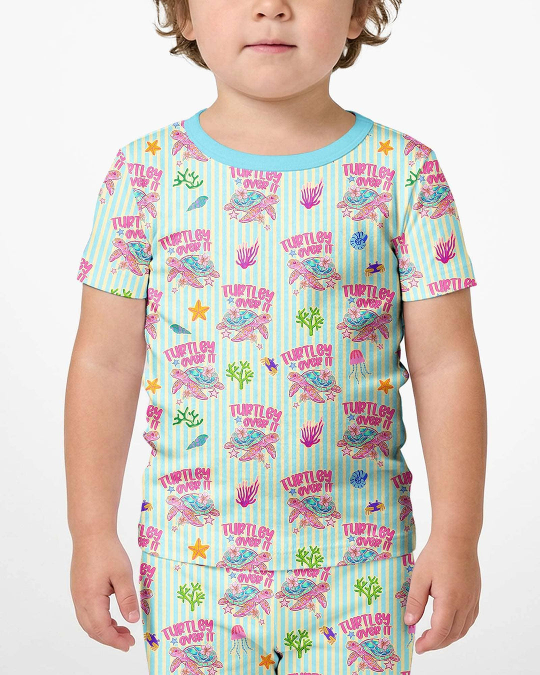 Turtley Over It Family Matching Bamboo Two Piece Short Sleeve Shorts Pajama Set
