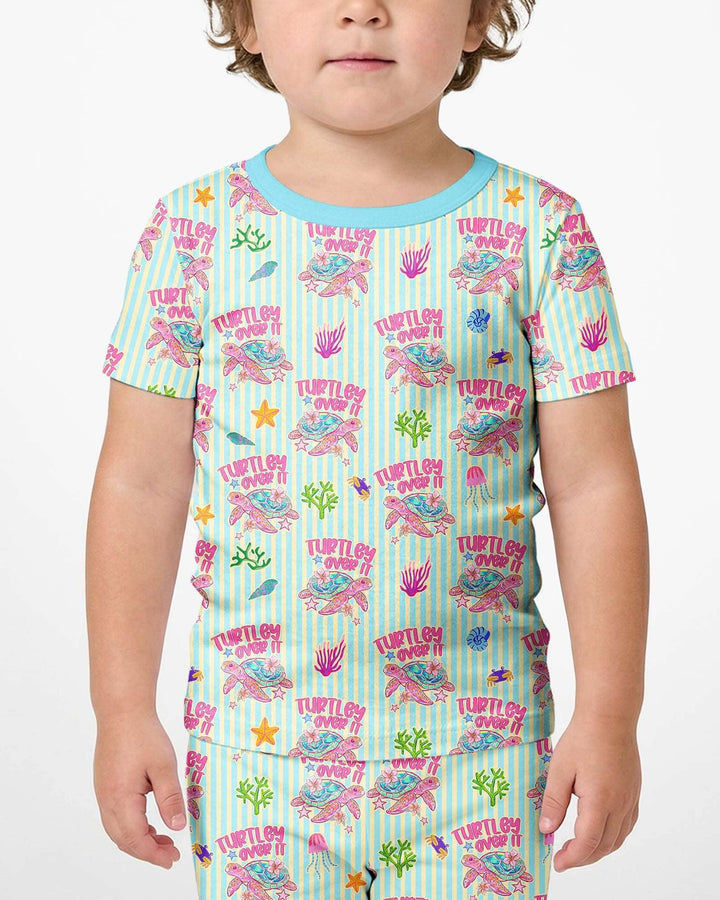 Turtley Over It Family Matching Bamboo Two Piece Short Sleeve Shorts Pajama Set