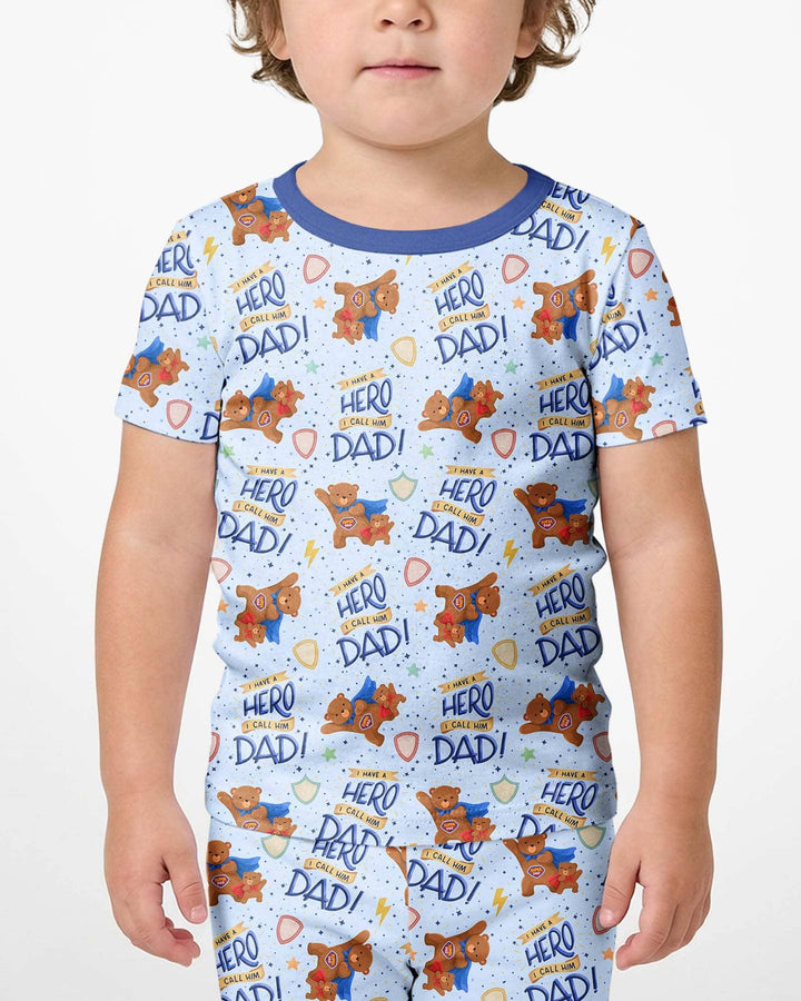 I Have A Hero Daddy & Me Matching Bamboo Two Piece Short Sleeve Shorts Pajama Set