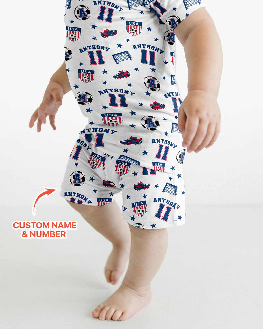 Custom Name Soccer Time Bamboo Two Piece Short Sleeve Shorts Pajama Set