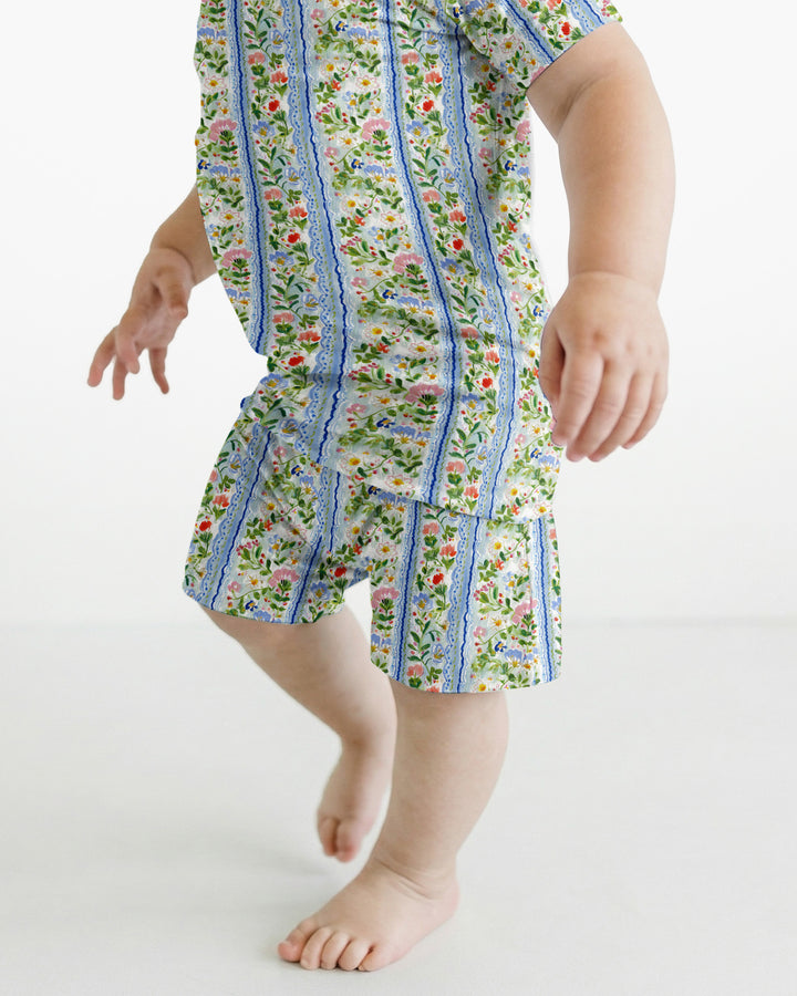 Paste Floral Girl Bamboo Two Piece Short Sleeve Shorts Pajama Set