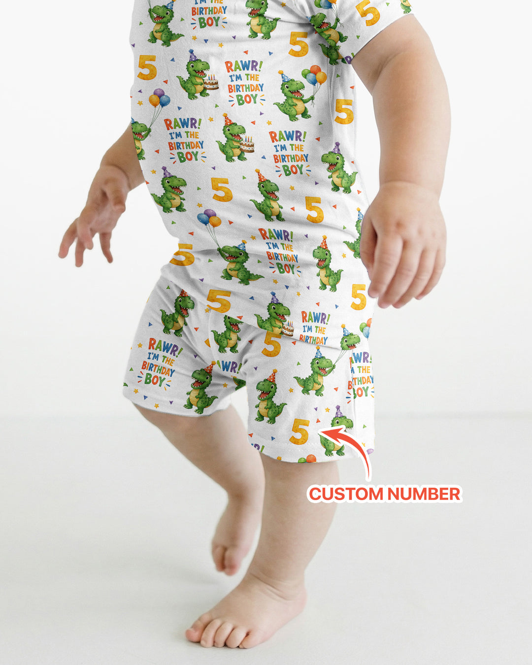 Personalized Dinosaur Birthday Boy Bamboo Two Piece Short Sleeve Shorts Pajama Set