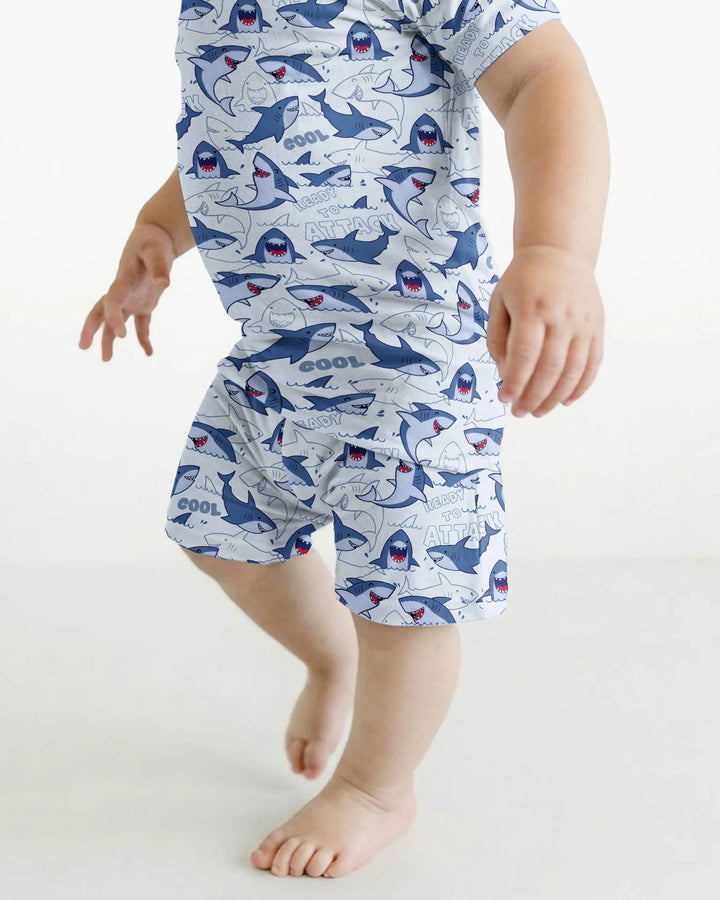 Big Sharks Attack Bamboo Two Piece Short Sleeve Shorts Pajama Set