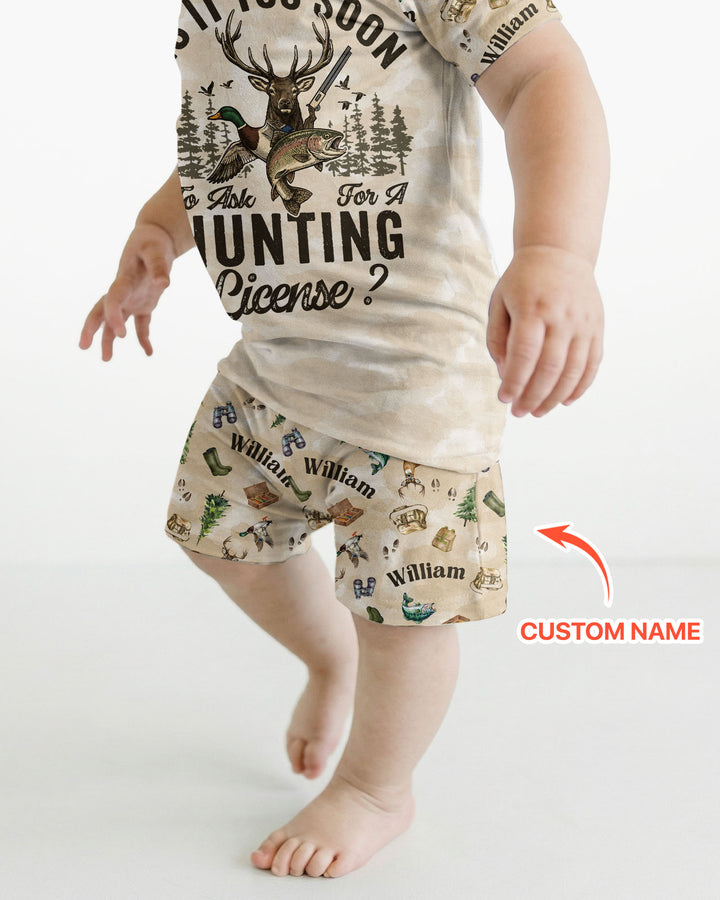 Personalized Funny Hunting Bamboo Two Piece Short Sleeve Shorts Pajama Set