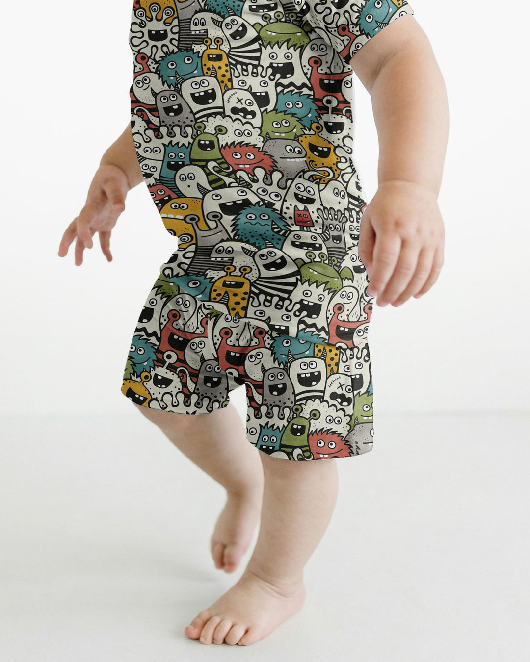 Monsters And Friends Bamboo Two Piece Short Sleeve Shorts Pajama Set