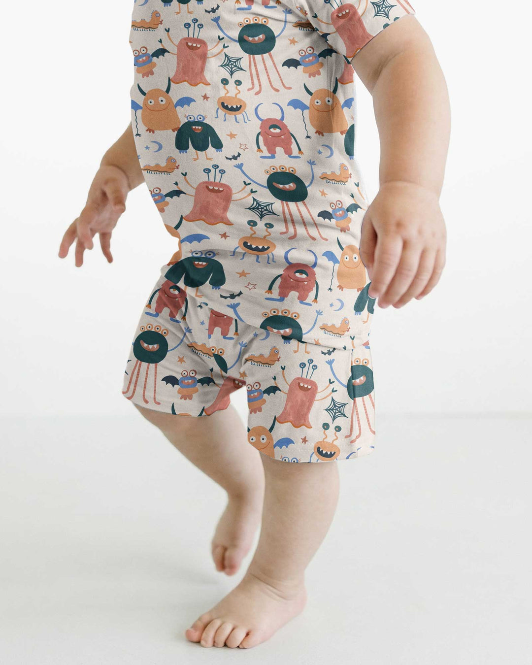 Monsters Fun Pastels Hand Painted Cute Bamboo Two Piece Short Sleeve Shorts Pajama Set