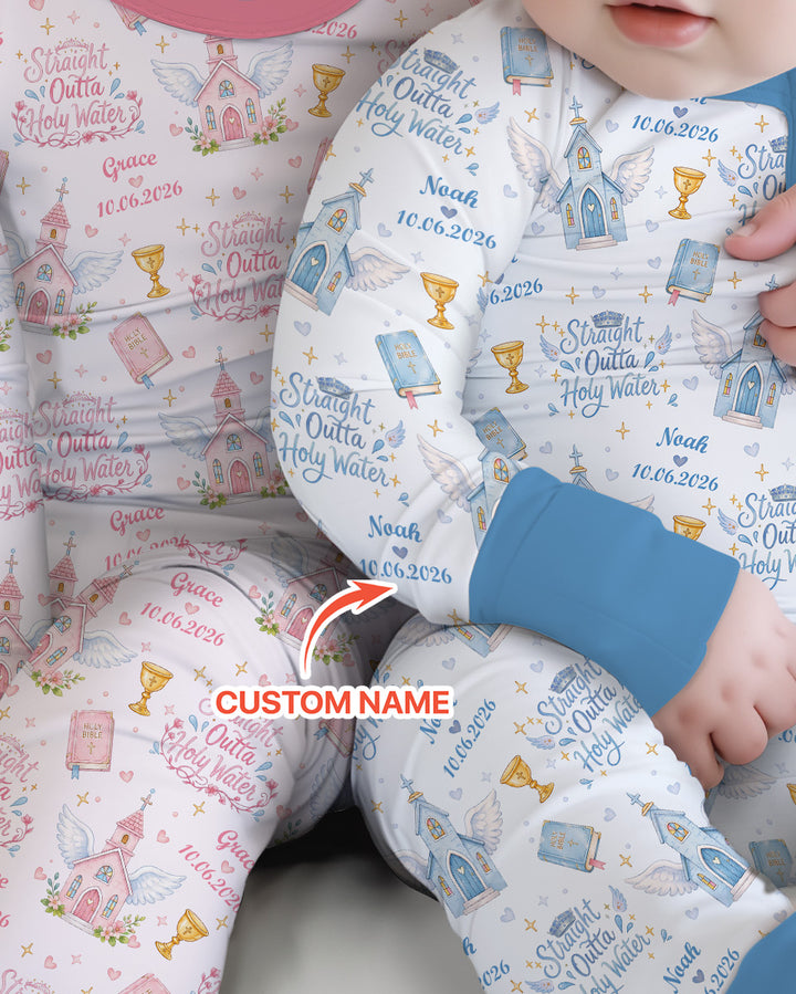 Custom Name Baptism Christening Straight Outta Holy Water Bamboo Convertible Zippy