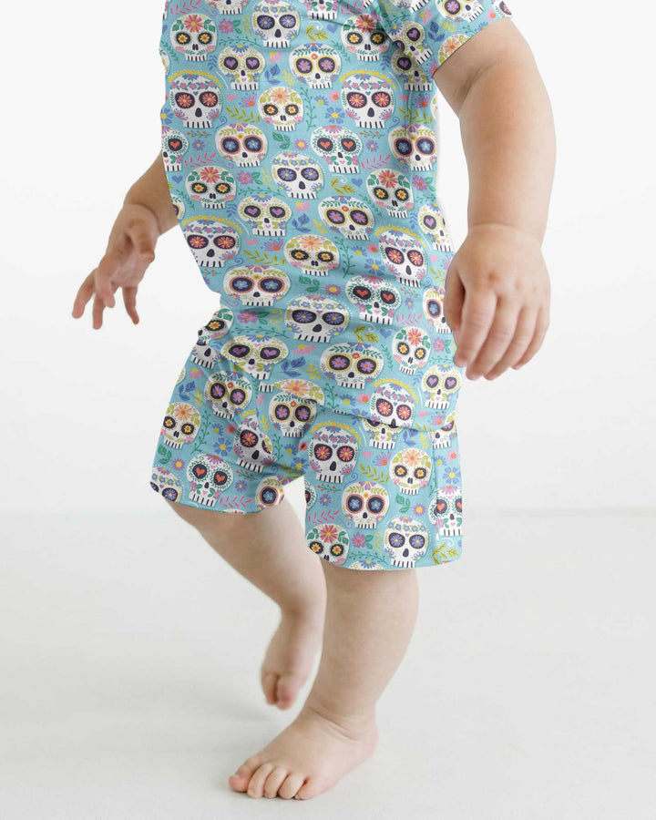 Floral Skull Bamboo Two Piece Short Sleeve Shorts Pajama Set