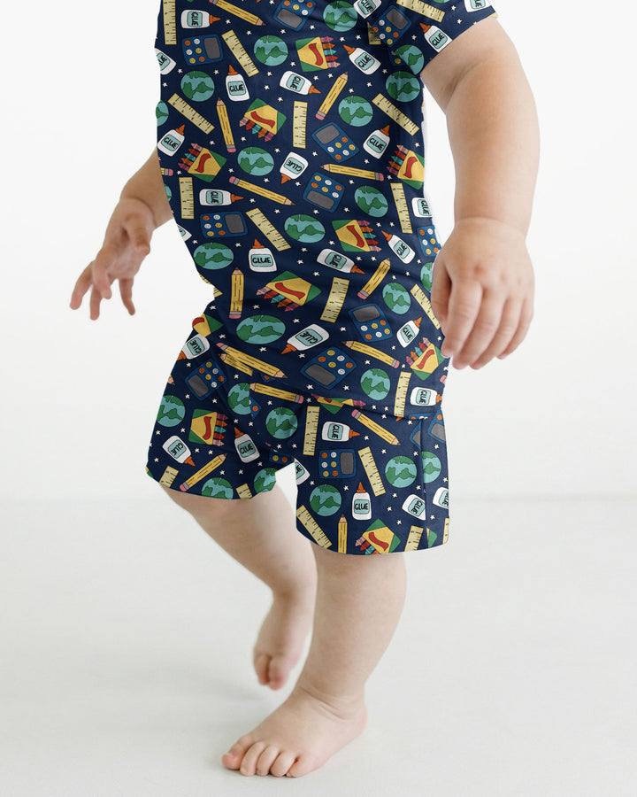 School Supply Bamboo Two Piece Short Sleeve Shorts Pajama Set