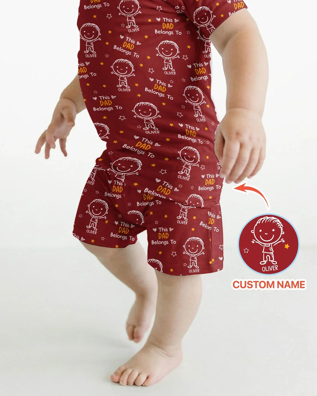 Custom Name This Dad Belongs To Doodle Bamboo Two Piece Short Sleeve Shorts Pajama Set