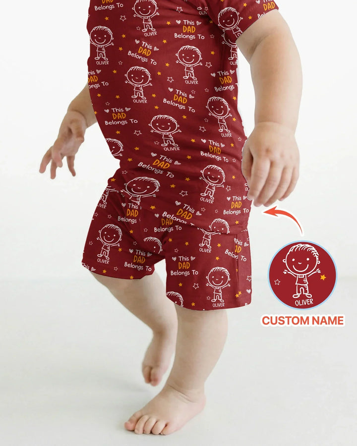 Custom Name This Dad Belongs To Doodle Bamboo Two Piece Short Sleeve Shorts Pajama Set