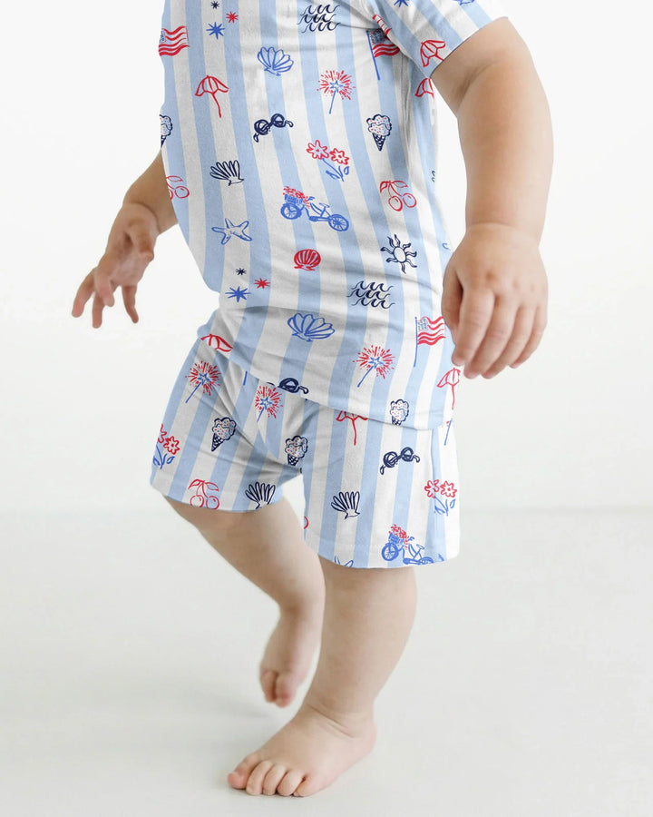 Red, White & Beachy Family Matching Bamboo Two Piece Short Sleeve Shorts Pajama Set
