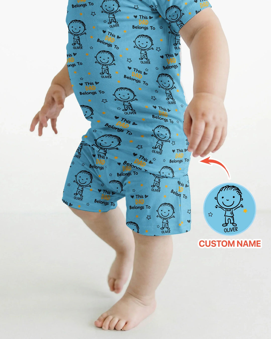 Custom Name This Dad Belongs To Doodle Bamboo Two Piece Short Sleeve Shorts Pajama Set