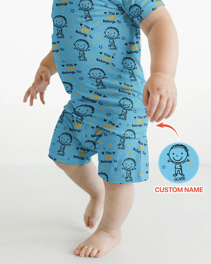 Custom Name This Dad Belongs To Doodle Bamboo Two Piece Short Sleeve Shorts Pajama Set