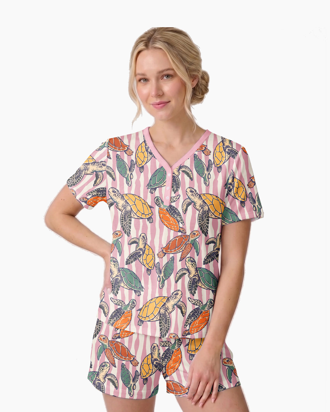 Turtle Bay Family Matching Bamboo Women Short Sleeve Short Pajama Set