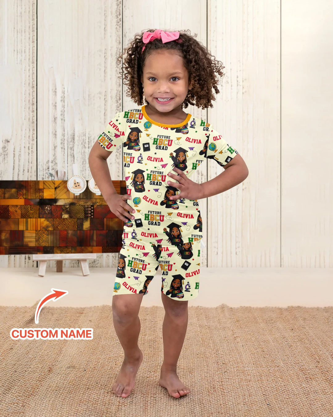 Custom Name Future HBCU Grad Bamboo Two Piece Short Sleeve Shorts Pajama Set