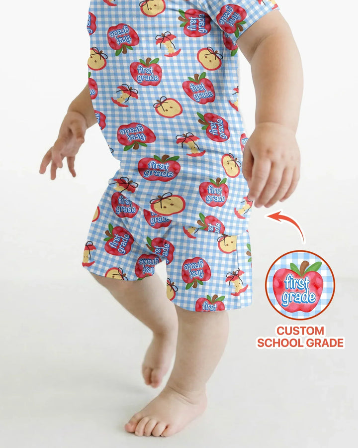 Custom School Grade Apple Days Bamboo Two Piece Short Sleeve Shorts Pajama Set